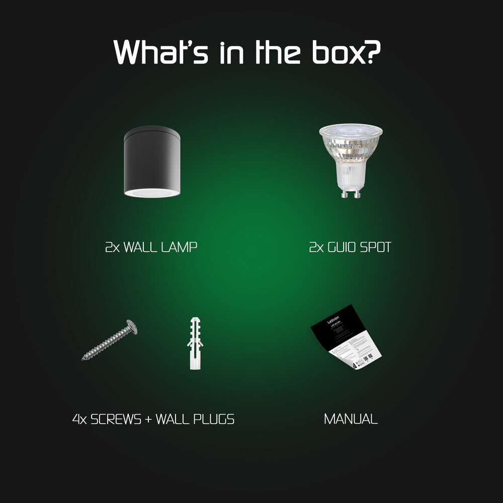 Ledvion 2x LED Opbouwspot Buiten - Dimbaar - 3W - 2700K - IP54 - Zwart