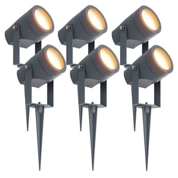 Ledvion 6x LED Prikspot - IP44 - Aluminium - 1 Meter Kabel - GU10 Fitting - Antraciet