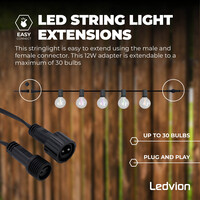 Ledvion 17m LED Prikkabel + 3m aansluitsnoer - RGB - IP44 - Koppelbaar - Incl. 30 LED Lampen - Plug & Play
