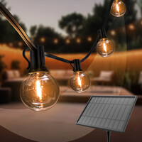 Ledvion 27m Solar LED Prikkabel + 3m aansluitsnoer - G40 - 2700K - 12V - IP44 - Koppelbaar - Incl. 50 LED Lampen - Plug & Play