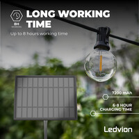 Ledvion 27m Solar LED Prikkabel + 3m aansluitsnoer - G40 - 2700K - 12V - IP44 - Koppelbaar - Incl. 50 LED Lampen - Plug & Play