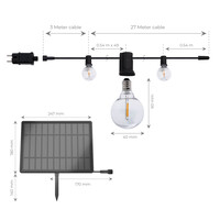 Ledvion 27m Solar LED Prikkabel + 3m aansluitsnoer - G40 - 2700K - 12V - IP44 - Koppelbaar - Incl. 50 LED Lampen - Plug & Play