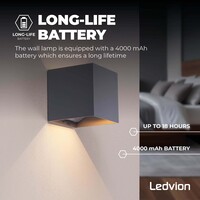 Ledvion USB Oplaadbare Wandlamp Antraciet - Draadloos - 4000 mAh Accu - Geschikt voor Binnen & Buiten