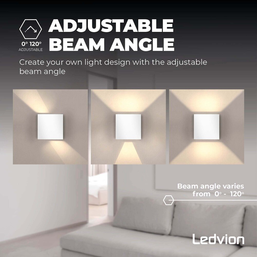 Ledvion Dimbare LED Wandlamp Buiten - Tweezijdig - 3,5W - 2700K - IP54 - Wit