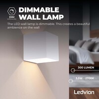 Ledvion Dimbare LED Wandlamp Buiten - Tweezijdig - 3,5W - 2700K - IP54 - Wit