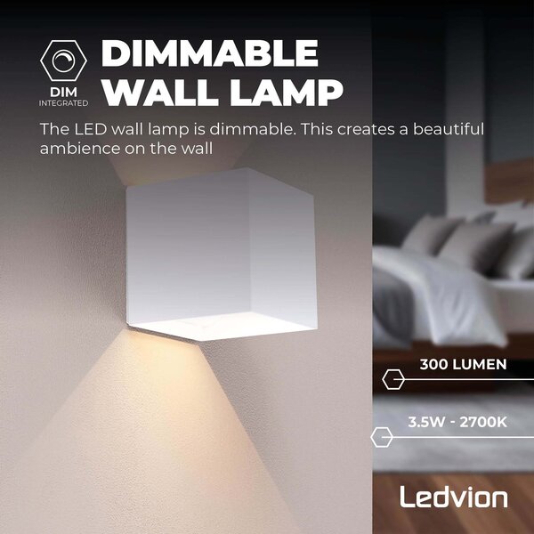 Ledvion Dimbare LED Wandlamp Buiten - Tweezijdig - 3,5W - 2700K - IP54 - Wit