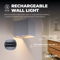 Ledvion 4x USB Oplaadbare Wandlamp Grijs - Draadloos - 4000 mAh Accu - Geschikt voor Binnen & Buiten