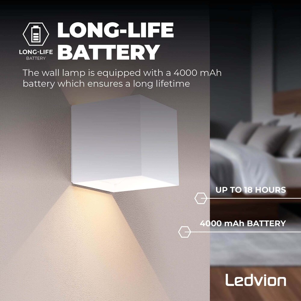 Ledvion 3x USB Oplaadbare Wandlamp Wit - Draadloos - 4000 mAh Accu - Geschikt voor Binnen & Buiten