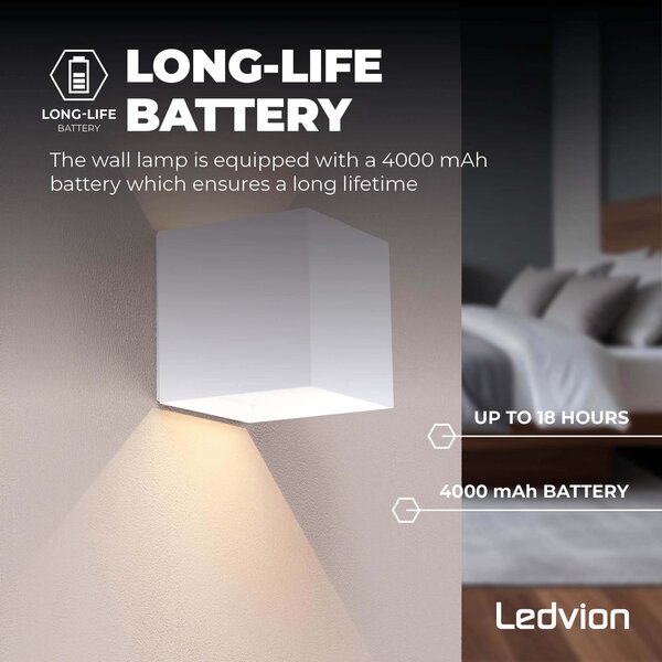 Ledvion 3x USB Oplaadbare Wandlamp Wit - Draadloos - 4000 mAh Accu - Geschikt voor Binnen & Buiten