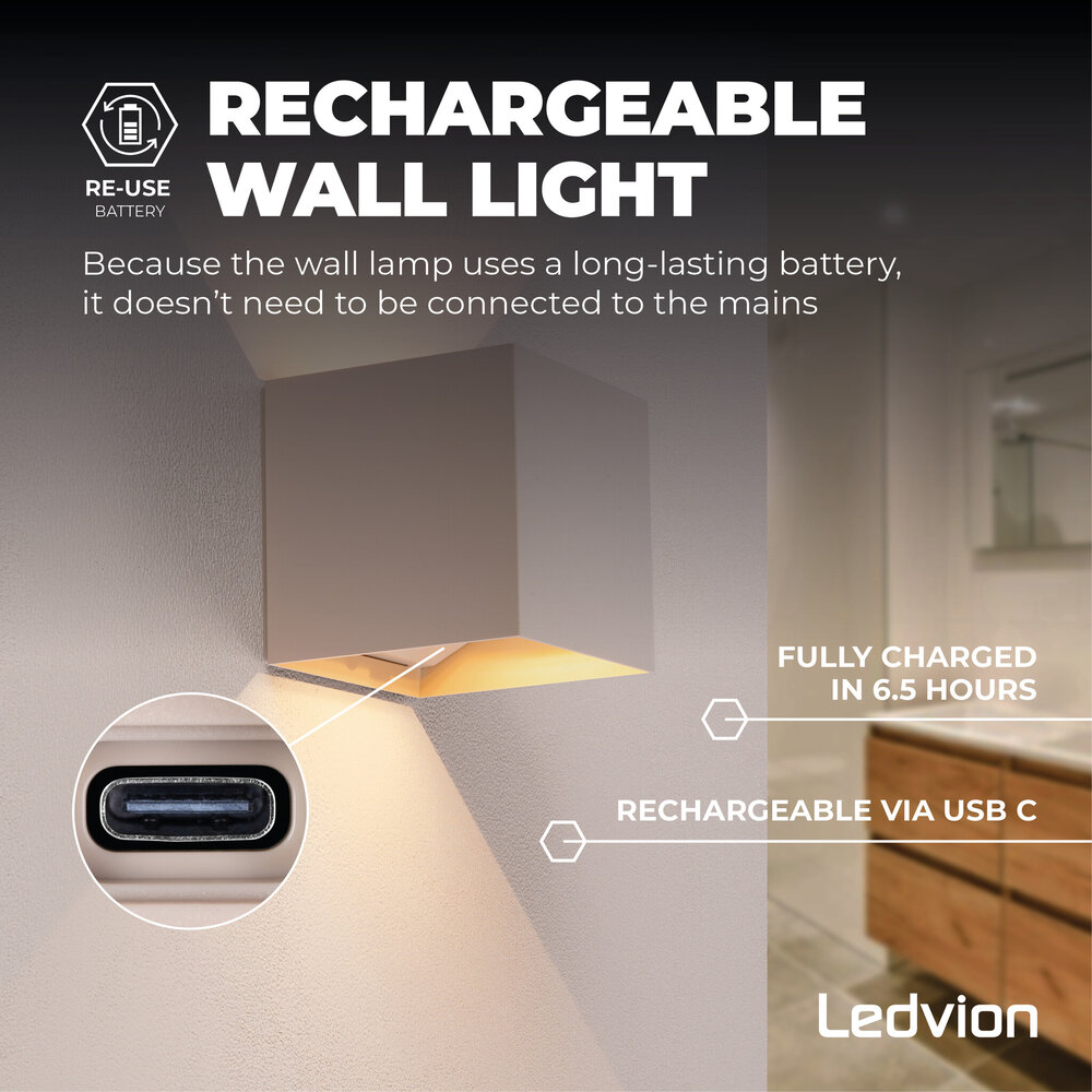 Ledvion 4x USB Oplaadbare Wandlamp Beige - Draadloos - 4000 mAh Accu - Geschikt voor Binnen & Buiten