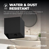 Ledvion 2x USB-C Oplaadbare Wandlamp - 2W - 150 Lumen - 2700K - IP44 - Draadloos - 1300 mAh Accu - Aluminium - Zwart