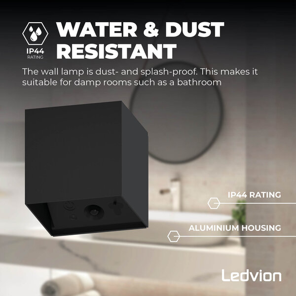 Ledvion 2x USB-C Oplaadbare Wandlamp - 2W - 150 Lumen - 2700K - IP44 - Draadloos - 1300 mAh Accu - Aluminium - Zwart