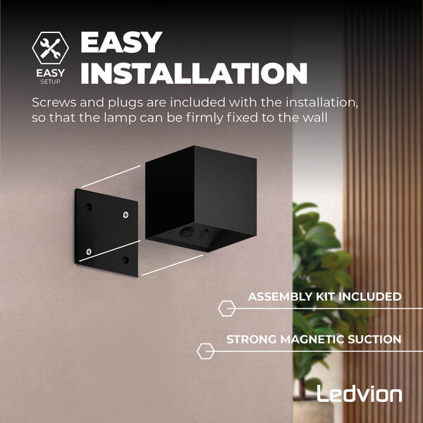 Ledvion 4x USB-C Oplaadbare Wandlamp - 2W - 150 Lumen - 2700K - IP44 - Draadloos - 1300 mAh Accu - Aluminium - Zwart