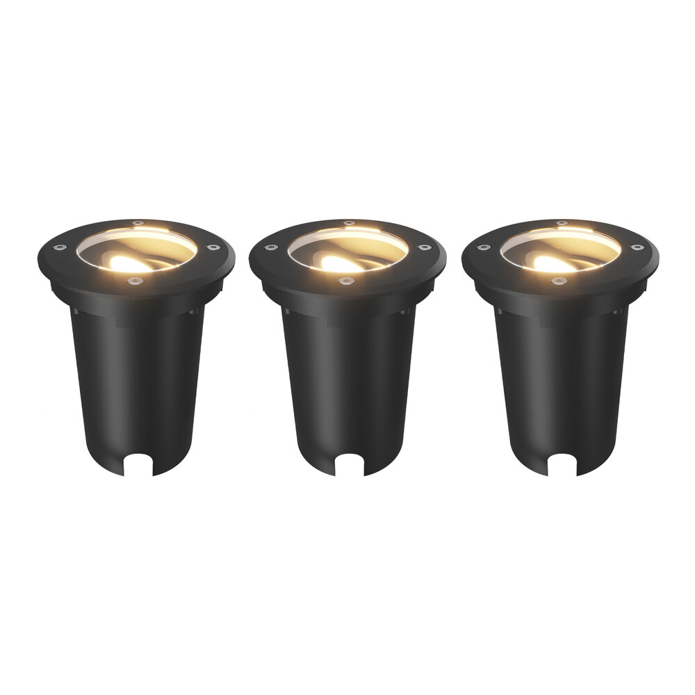 Ledvion 3x LED Grondspot Rond - IP67 - GU10 - Zwart - 1M Kabel - Kantelbaar