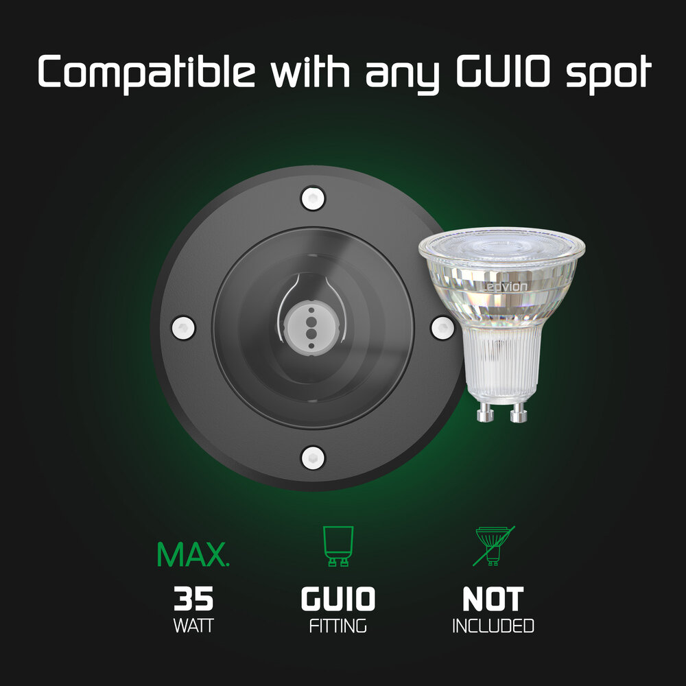 Ledvion 3x LED Grondspot Rond - IP67 - GU10 - Zwart - 1M Kabel - Kantelbaar