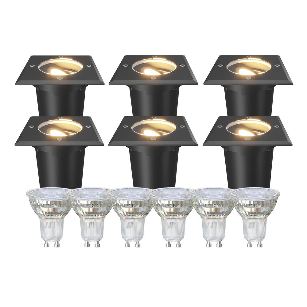 Ledvion 6x LED Grondspot Vierkant - IP67 - 3W - 2700K - 1M Kabel - Zwart - Kantelbaar