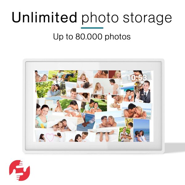 Tiqvi Digitale fotolijst - WiFi en Frameo App - Fotokader 10 inch - Touchscreen - Wit
