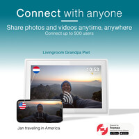Tiqvi Digitale fotolijst - WiFi en Frameo App - Fotokader 10 inch - Touchscreen - Wit