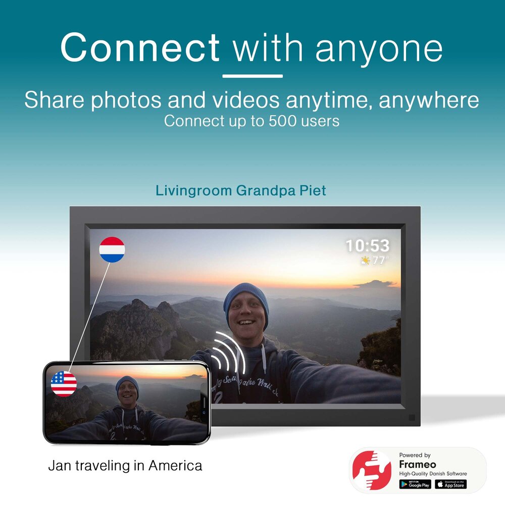 Tiqvi Digitale fotolijst - WiFi en Frameo App - Fotokader 15.6 inch - Touchscreen - Zwart