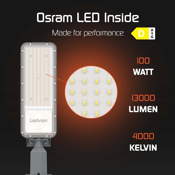 Ledvion LED Straatlamp - 100W - IP65 - 130lm/W - 4000K - Osram LED Chips