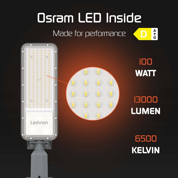 Ledvion LED Straatlamp - 100W - IP65 - 130lm/W - 6500K - Osram LED Chips