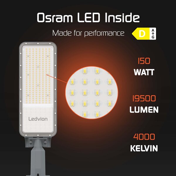 Ledvion LED Straatlamp - 150W - IP65 - 130lm/W - 4000K - Osram LED Chips