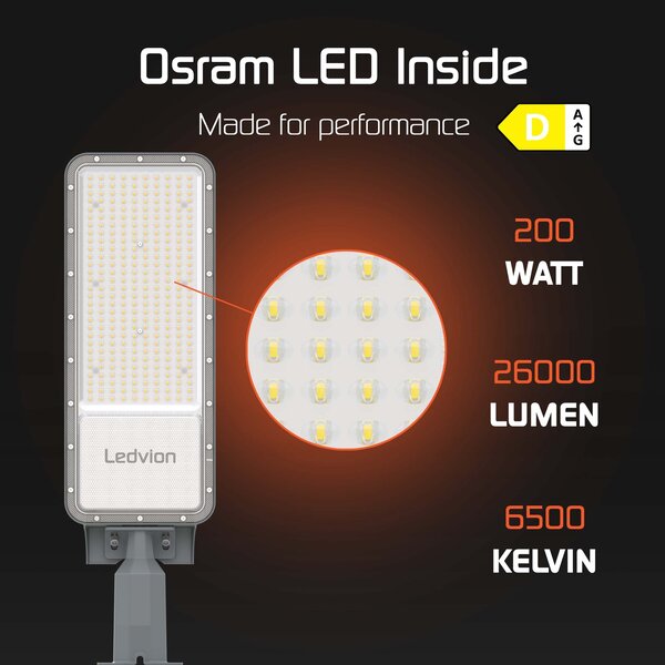 Ledvion LED Straatlamp - 200W - IP65 - 130lm/W - 6500K - Osram LED Chips