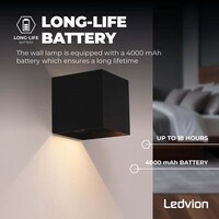 Ledvion 2x USB Oplaadbare Wandlamp Zwart - Draadloos - 4000 mAh Accu - Geschikt voor Binnen & Buiten