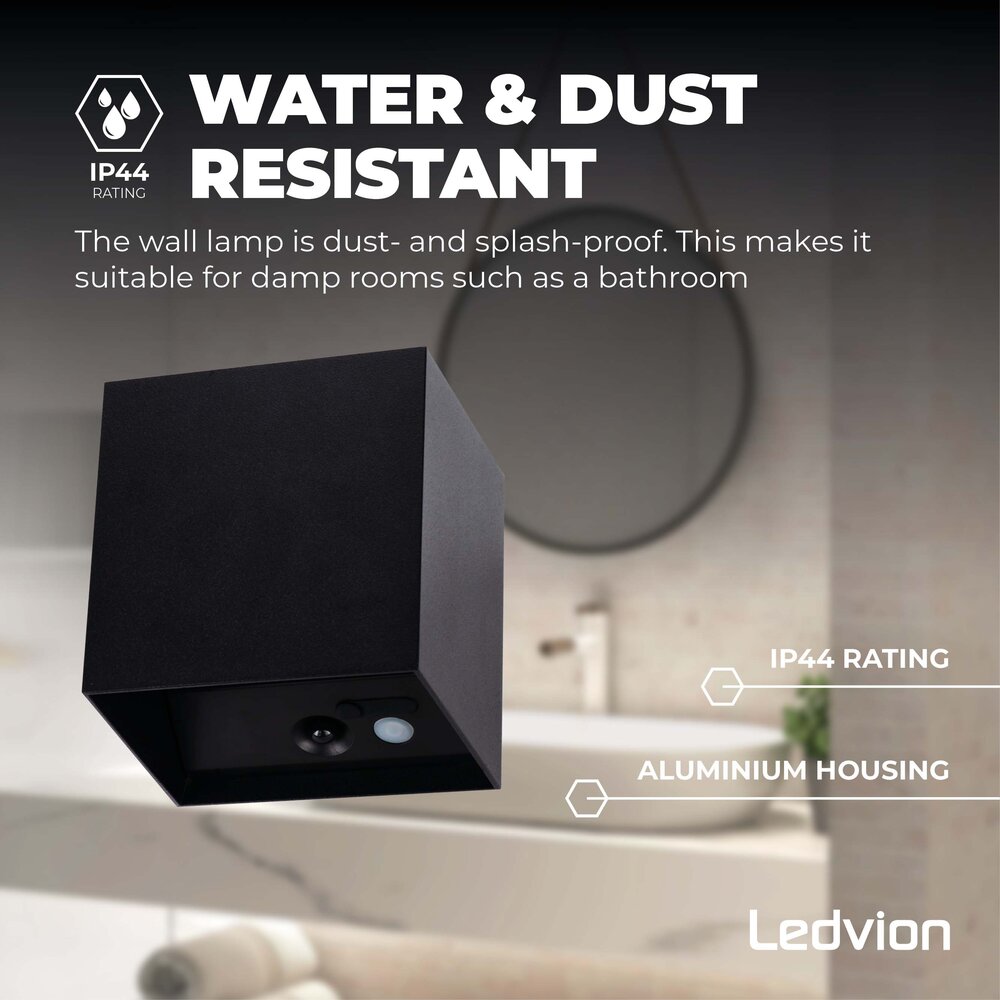 Ledvion 2x USB Oplaadbare Wandlamp Zwart - Draadloos - 4000 mAh Accu - Geschikt voor Binnen & Buiten