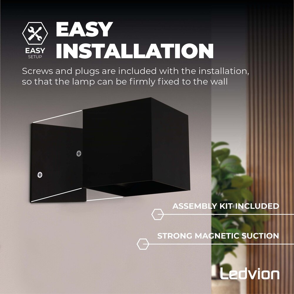 Ledvion 2x USB Oplaadbare Wandlamp Zwart - Draadloos - 4000 mAh Accu - Geschikt voor Binnen & Buiten