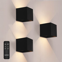 Ledvion 3x USB-C Oplaadbare Wandlamp - 2W - 150 Lumen - 2700K - IP44 - Draadloos - 1300 mAh Accu - Aluminium - Zwart