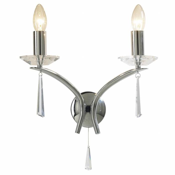 Art Deco Double Wall Light - Polished Chrome & Crystal