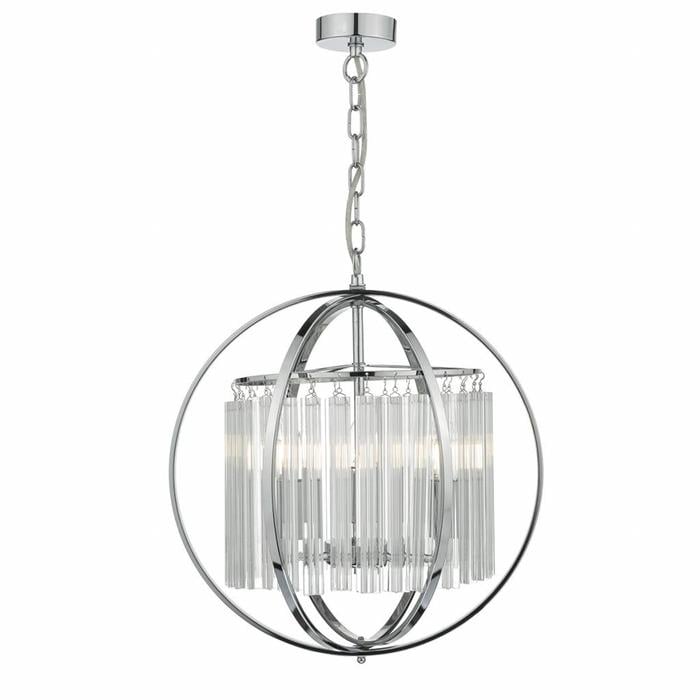 Contemporary Globe Pendant - Polished Chrome & Crystal Glass