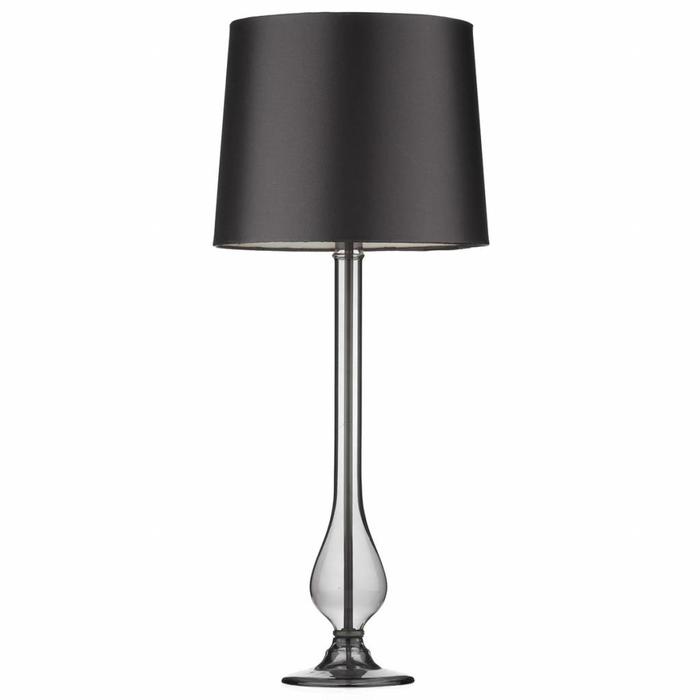 Smoked Glass Table Lamp with Grey Faux Silk Shade
