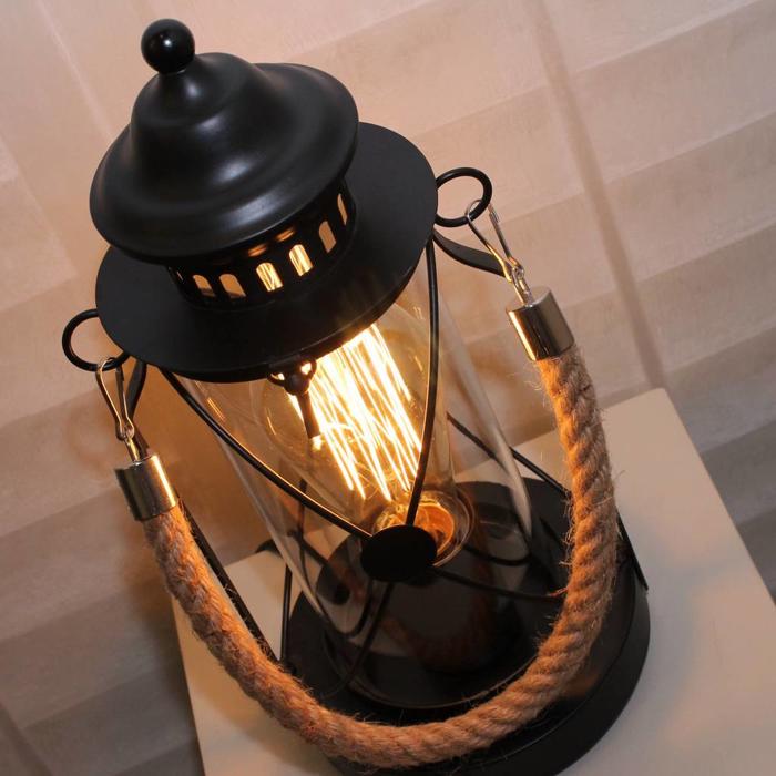 Rope Handled Table Lantern - Black - Lightbox