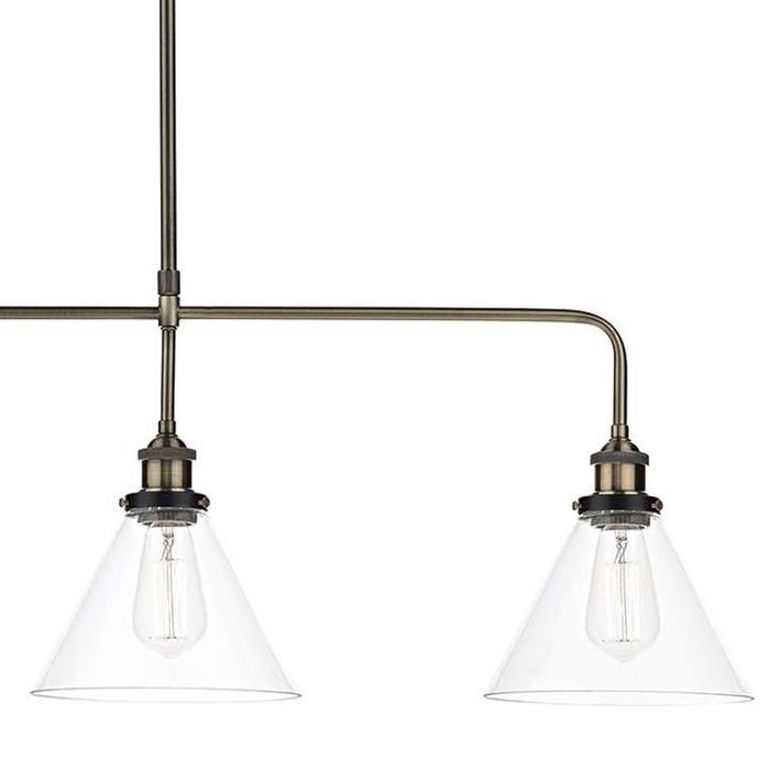 Industrial Style Glass Bar Pendant with Antique Brass Detailing