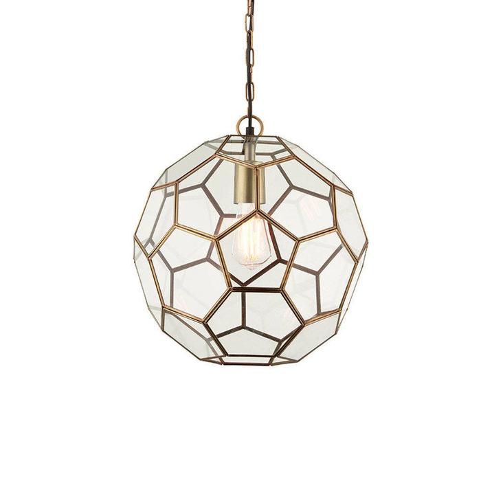 Glass Panelled Globe Pendant - Antique Brass