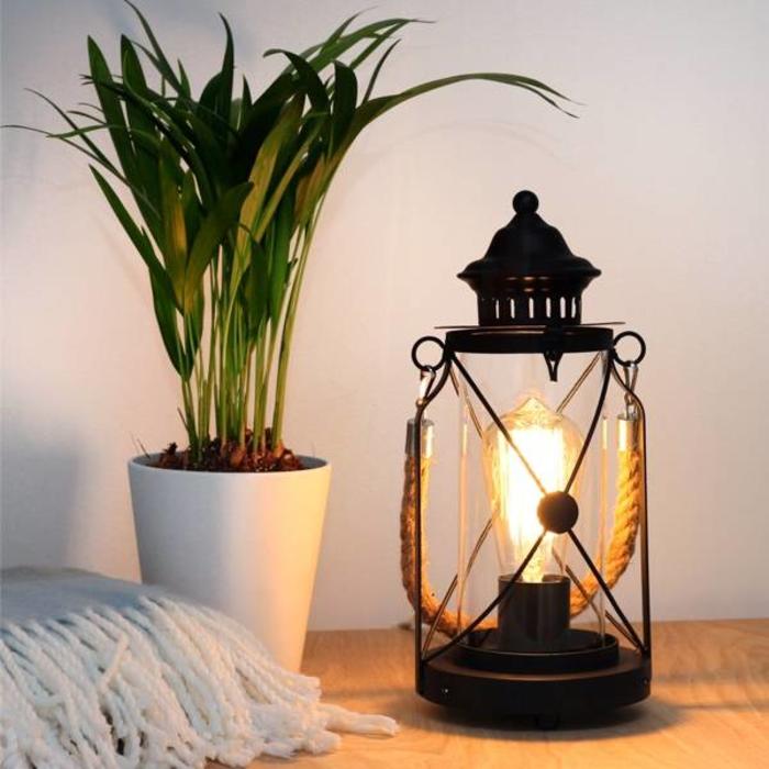 Rope Handled Table Lantern - Black