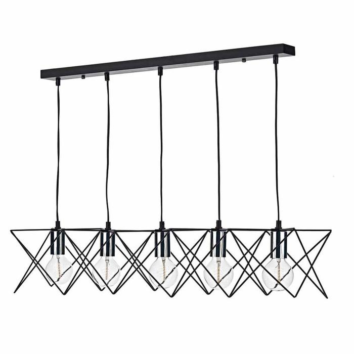 5 Light Cage Bar Pendant - Black  & Chrome