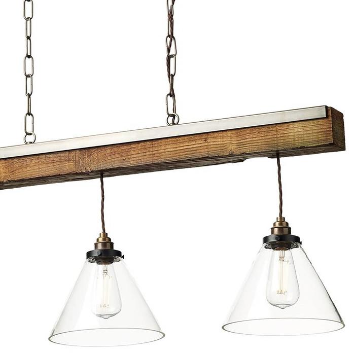 Colorado - Clear Glass, Antique Brass and Resin Wood Effect Bar Pendant