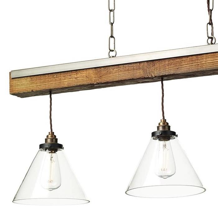 Colorado - Clear Glass, Antique Brass and Resin Wood Effect Bar Pendant