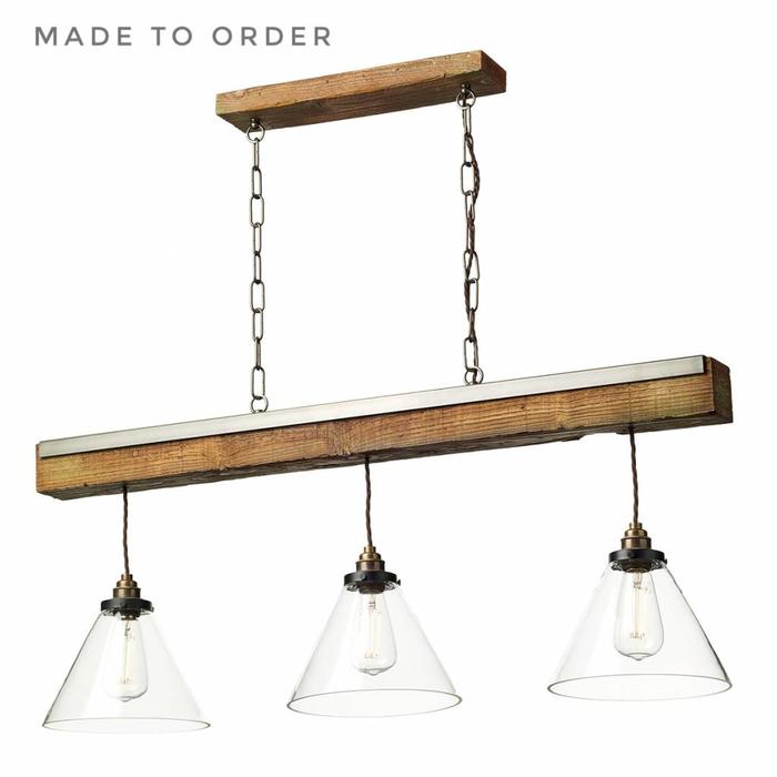 Colorado - Clear Glass, Antique Brass and Resin Wood Effect Bar Pendant