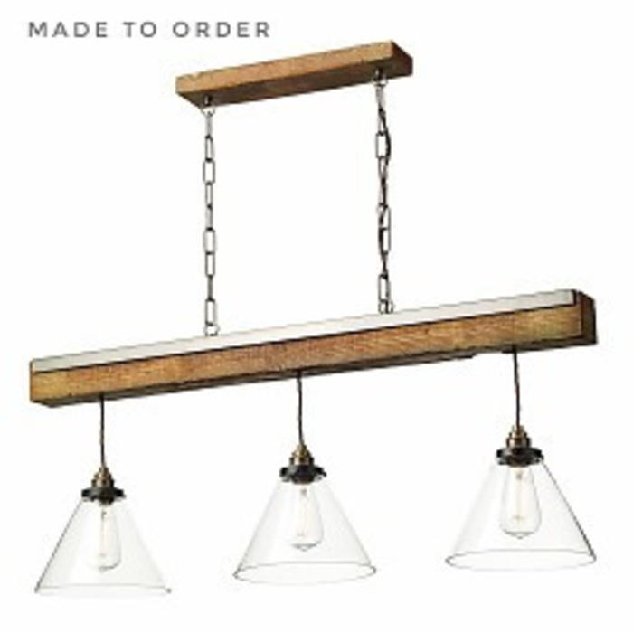 Colorado - Clear Glass, Antique Brass and Resin Wood Effect Bar Pendant