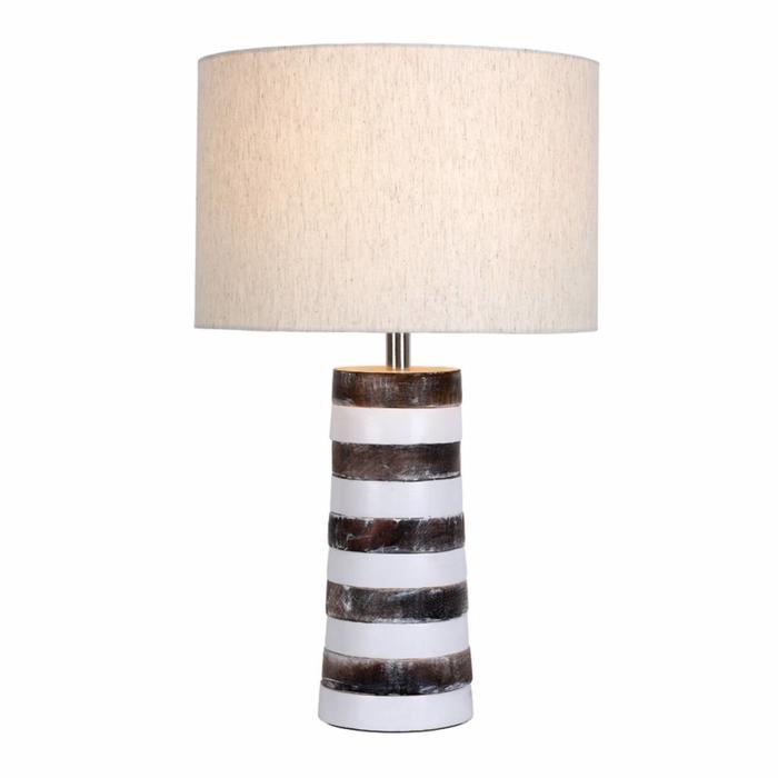 Jura - Stacked Wooden Table Lamp with Natural Linen Shade
