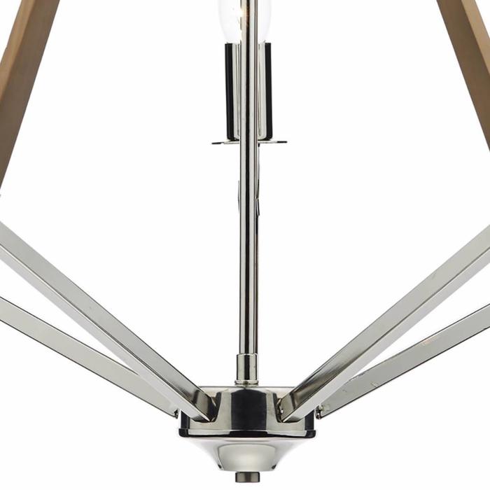 Hotel - 5 Light Modern Chandelier - Dual Mount - Polished Nickel/Wood