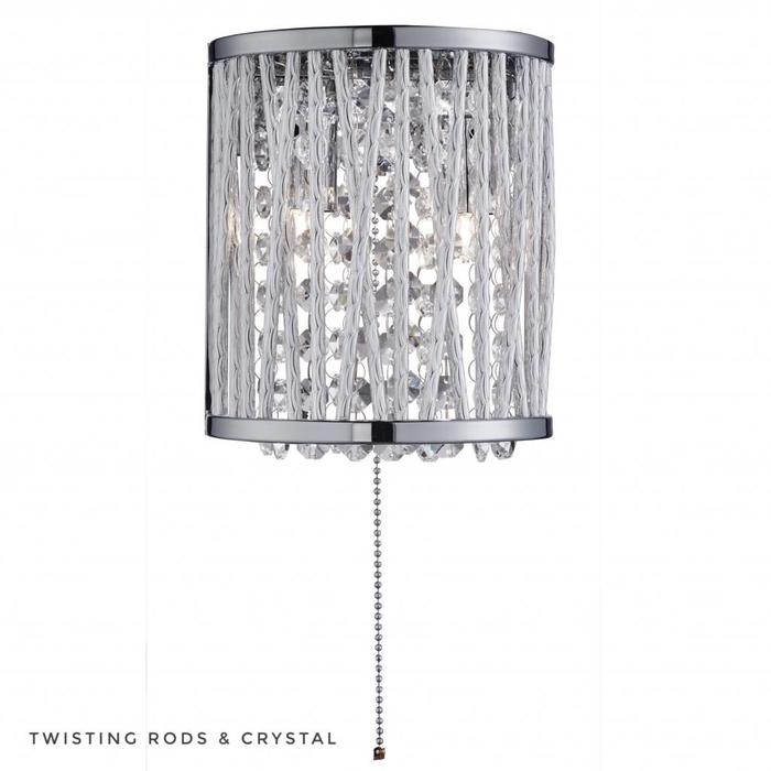 Twist Wall Light - Crystal Beaded Flush Wall Light with Twisting Metal Rods