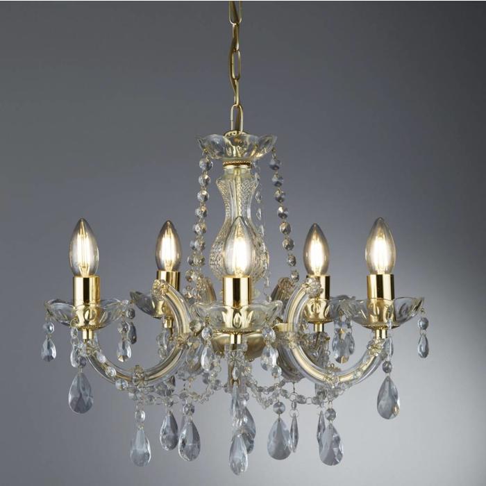 Marie Theresa - Classic Crystal 5 Light Chandelier with Polished Brass