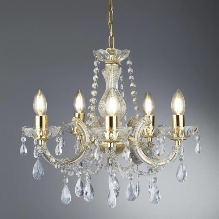 Marie Theresa - Classic Crystal 5 Light Chandelier with Polished Brass