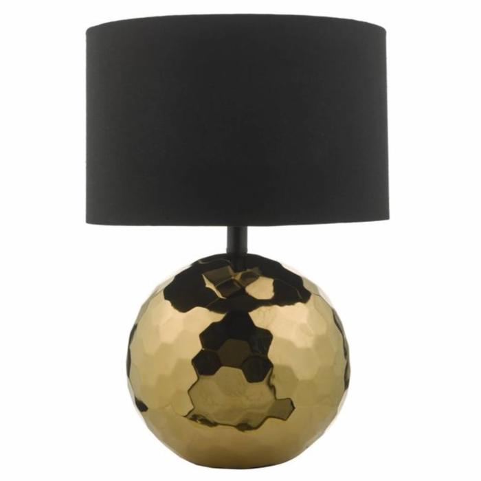 Kolto - Gold Ceramic Table Lamp with Black Satin, Gold Lined Drum Shade