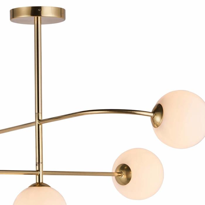 Dot - Mid Century Opal Globe & Brass 5 Light Semi-Flush Fitting